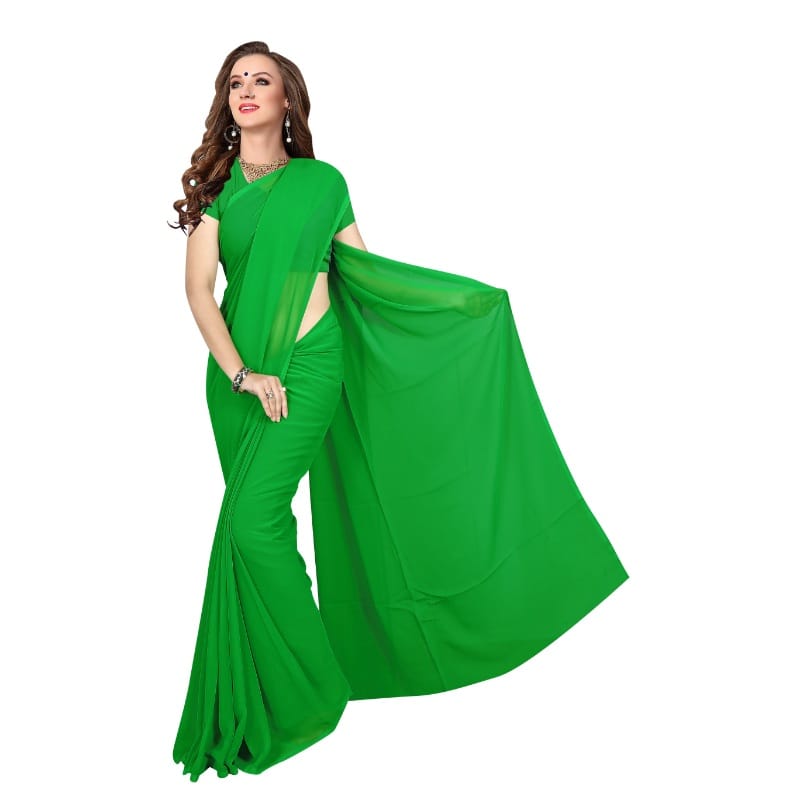 Generic Women's Georgette Plain Saree with Blouse (Dark Green, 5 - 6 Mtrs)