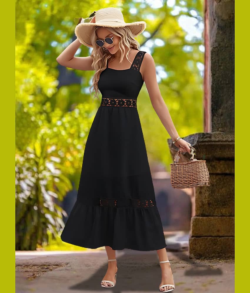 ZELZIS Women Crepe Crochet Maxi ( Black )