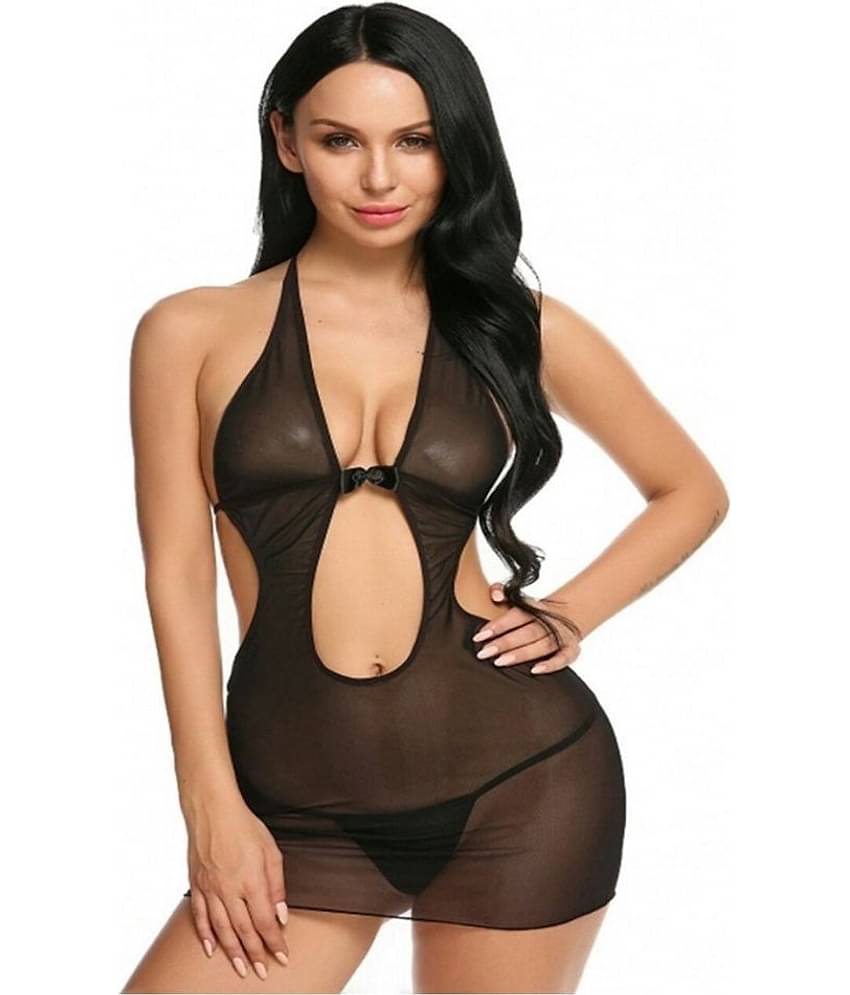 CELOSIA Net Baby Doll Dresses With Panty - Black Single