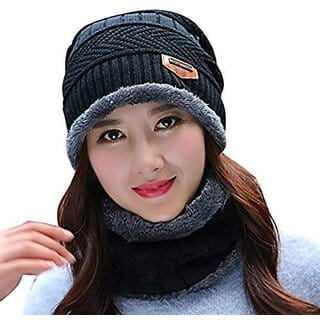 Ultra Soft Unisex Woolen Beanie Cap + Neck Scarf Set for Ladies I Women I Girl - Warm, Snow Proof (Multi Color)