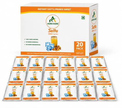 AGRO AURA Instant Sattu Premix Sweet Drink 100% Pure and Natural No Added Chemicals or Preservatives Pack of 20