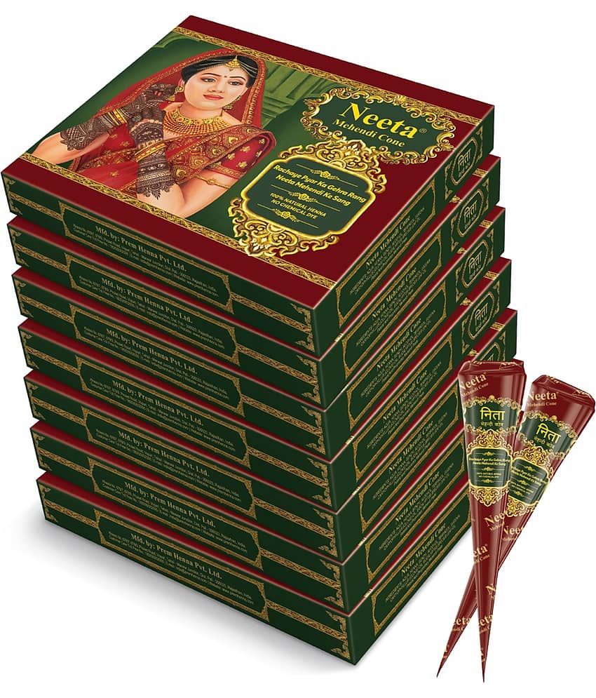 Neeta Mehendi Cones for Hand Desgning & Wedding, Bridal Mehandi Cone Reddish Brown Color 12 Pcs in 1 Box (Pack of 7)