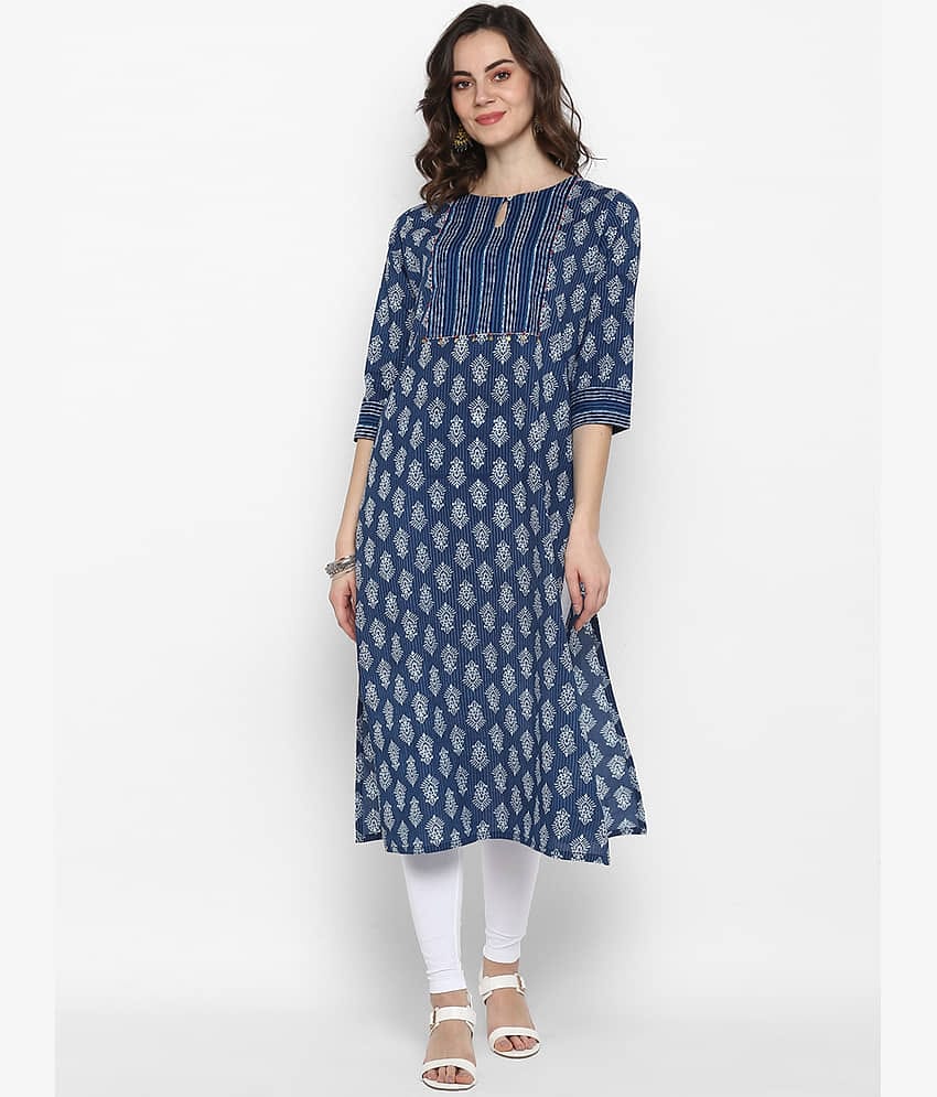 Janasya - Blue Cotton Women's Straight Kurti ( Pack of 1 )