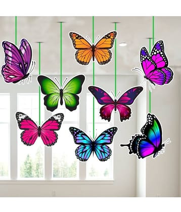 Zyozi Butterfly Theme Birthday Ceiling Hanging Streamers Kids Theme for Baby Shower Birthday Decorations Supplies (Pack of 8)