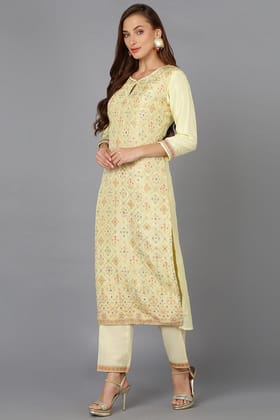 Yellow Silk Blend Ethnic Motifs Straight Suit Set PKSKD1904 Yellow Silk Blend Ethnic Motifs Straight Suit Set PKSKD1904