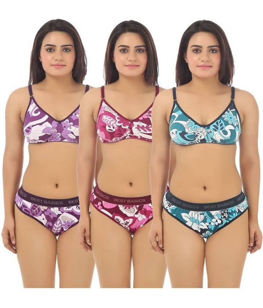 TCG Multi Color Cotton Bra & Panty Set Pack of 3