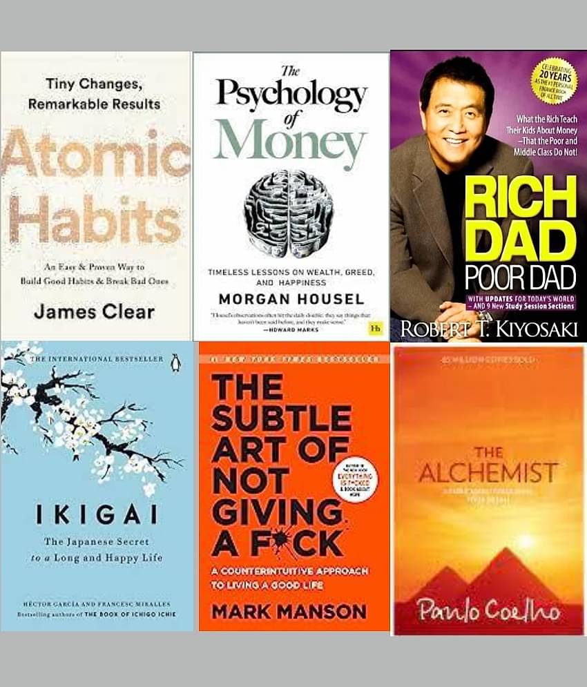 The Psychology Of Money+Ikigai+The Subtle Art Of Not Giving+Atomic Habits + Rich Dad Poor Dad + The Alchemist