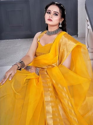 SAMAH Women's Organza Jacquard Border Work Saree SAMAH Women's Organza Jacquard Border Work Saree