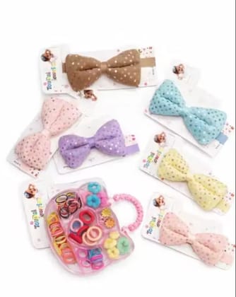 Kozykit Girls Hair Accessories Combo Set | 1 Pc Sequin Bow Headband (Random Color) with Mickey Mouse Shape Storage Box of Rubber Bands, Clips & Hair Ties | Cute Party Wear Gift Set for Baby, Toddlers & Kids