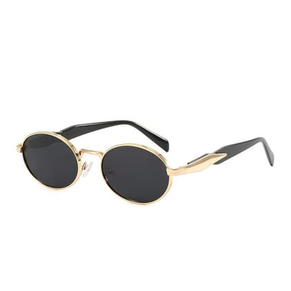 Dervin Retro Oval Sunglasses for Men & Women | Metal Frame | UV400 Protection | Durable, Stylish & Trending Shades-Gold