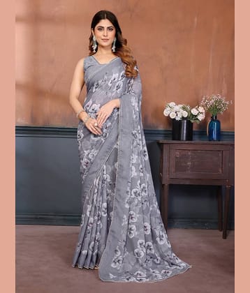 BLEESBURY Chiffon Printed Regular Saree With Unstitched Blouse Piece ( Pink )