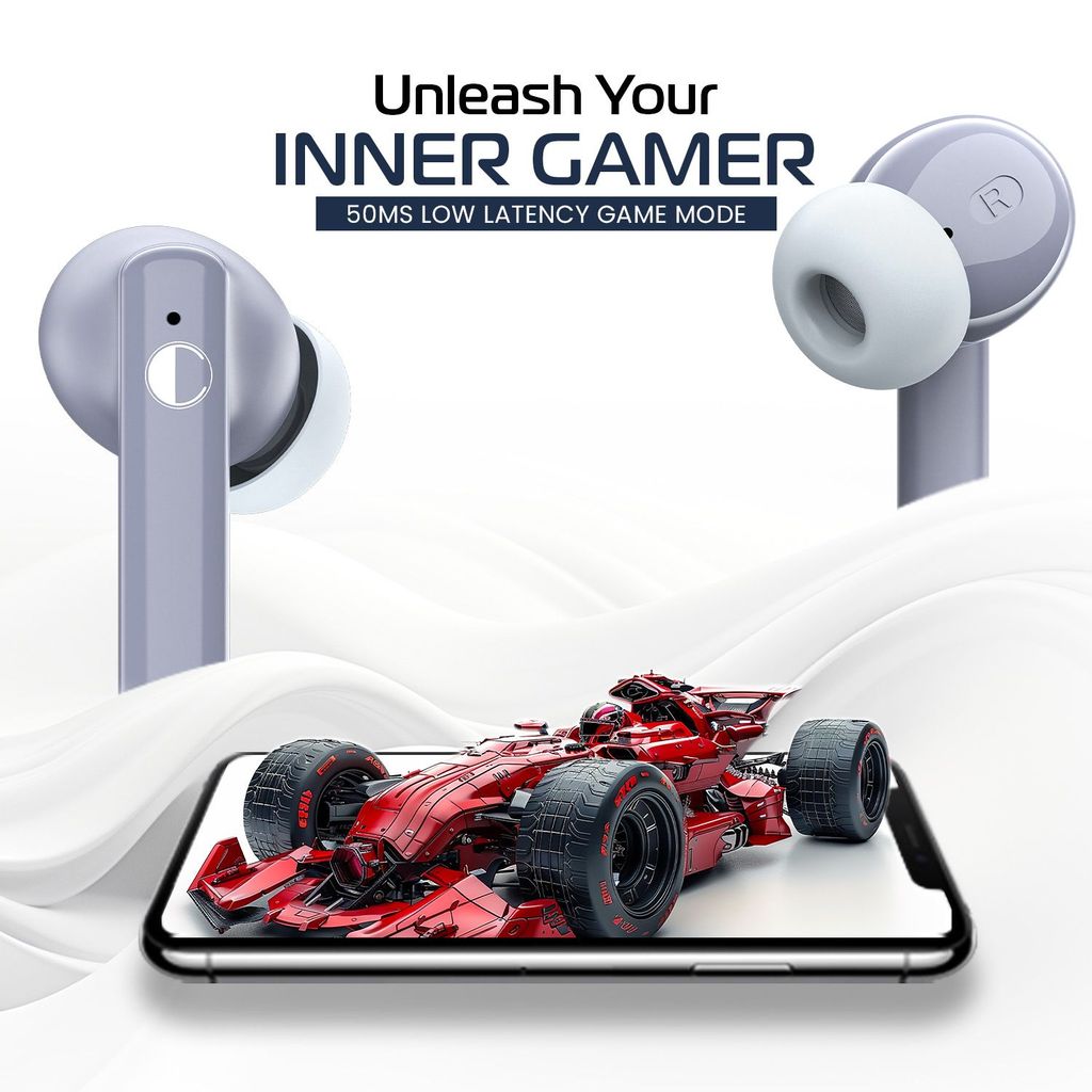 Cellecor BroPods C105 Tune TWS |45H Playtime, ENC, 5.3v, IPX5, 50ms Low Latency Gaming Bluetooth-Blue Grey