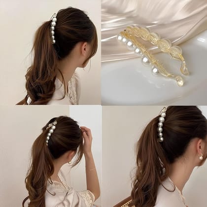2 Pcs Pearl Hair Clip Banana Clips Ponytail Holder Banana Hair Clips