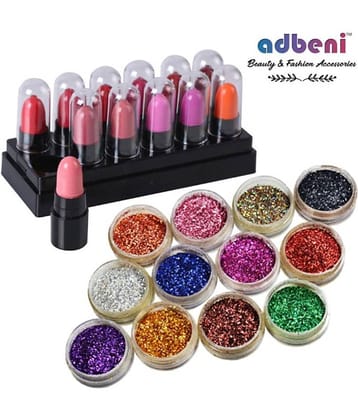 Adbeni 12pc Lipstick & 12pc Gilitter Low Budget Combo Pack GC-942 Makeup Kit 40