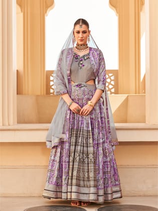 Lilac Anarkali Dress with Printed Coat