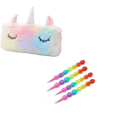BREEPREE Feather Unicorn Pouch with 4 Moti Pencils Combo Set of 5 for Kids Stationery BREEPREE Feather Unicorn Pouch with 4 Moti Pencils Combo Set of 5 for Kids Stationery