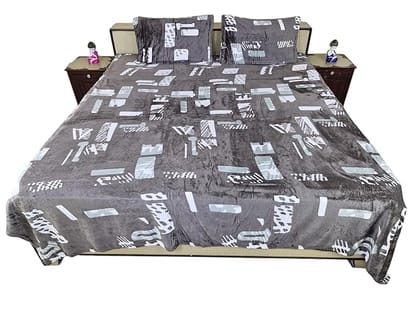 BedSheet Set Velvet with Two Pillow Covers, Black, Grey and White Colors with Size 90 inch X 100 inch
