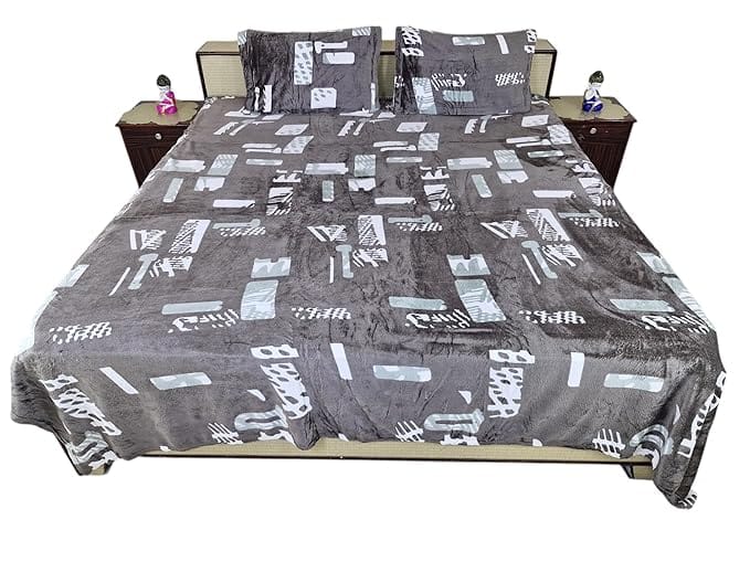 BedSheet Set Velvet with Two Pillow Covers, Black, Grey and White Colors with Size 90 inch X 100 inch