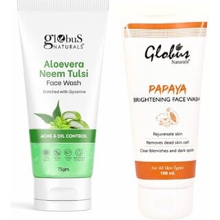 GLOBUS NATURALS Skin Brightening   Remove Acne  Oil Aleovera  Papaya Combo Face Wash 175 gm