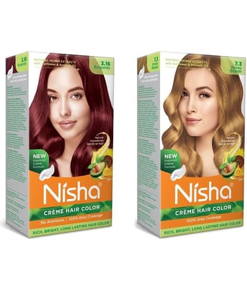 Nisha Creme Hair Color Combo Pack Burgundy and Honey Blonde - 120g, Long Lasting Permanent Hair Colour for Women & Men