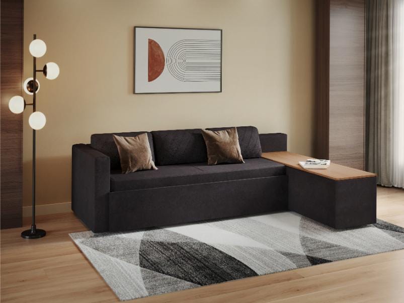 Attix Sofa Bed (with armrest and storage, Dark grey)