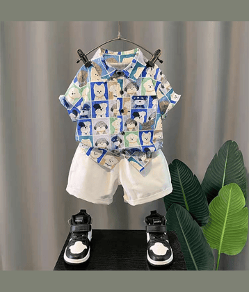 Ocvito Pack of 1 Baby Boys Cotton Blend Shirt & Shorts Set ( Blue )