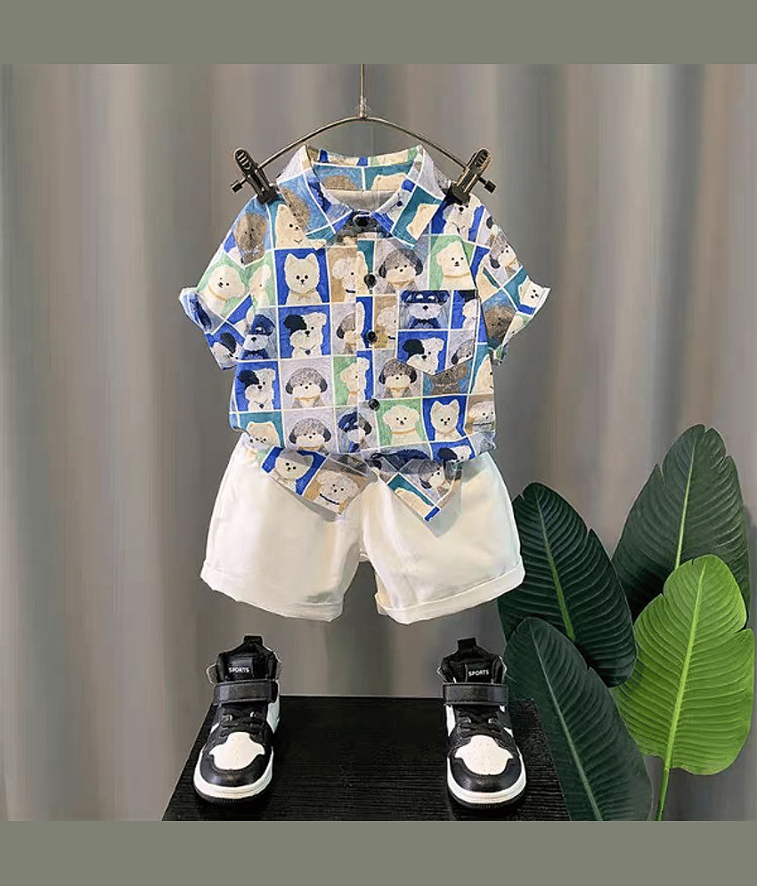 Ocvito Pack of 1 Baby Boys Cotton Blend Shirt & Shorts Set ( Blue )