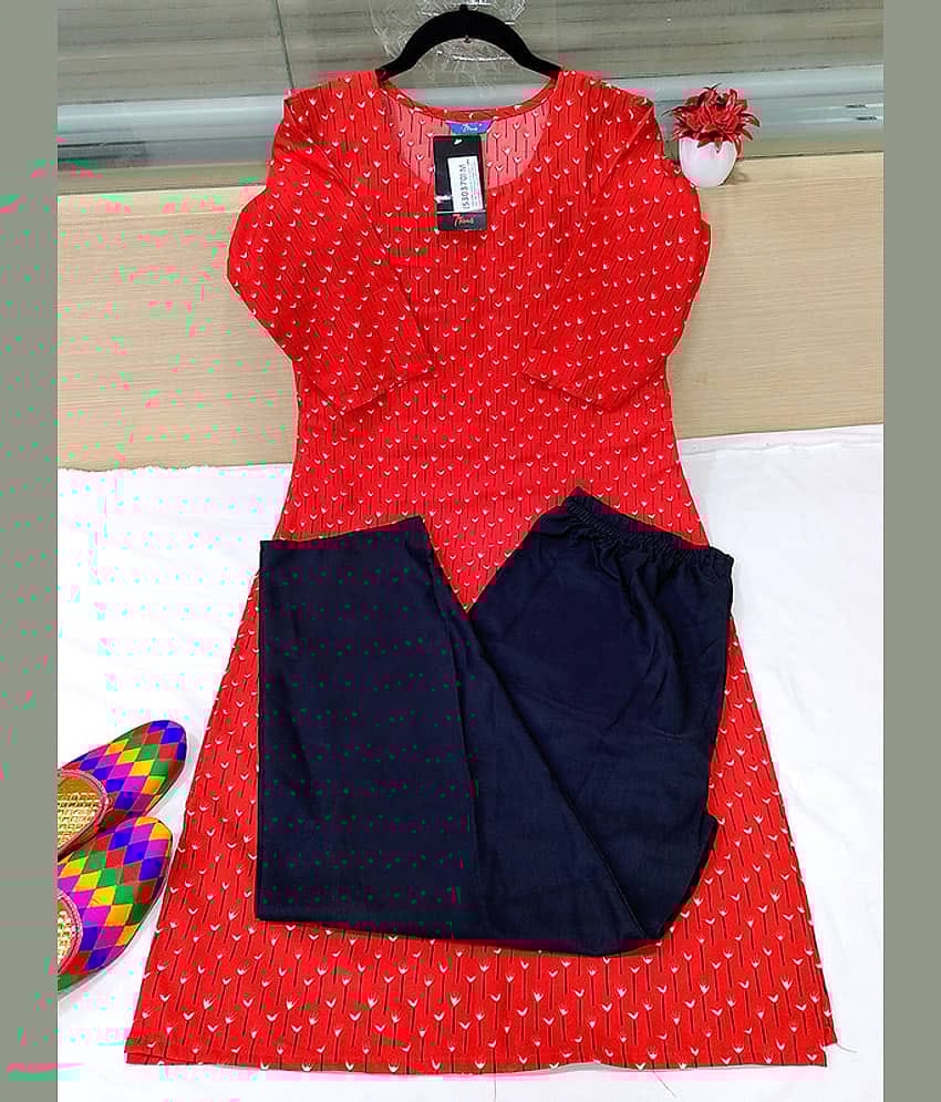 Ethnic Basket Pack of 1 Crepe Self Design A-line Women's Kurti - ( Red )