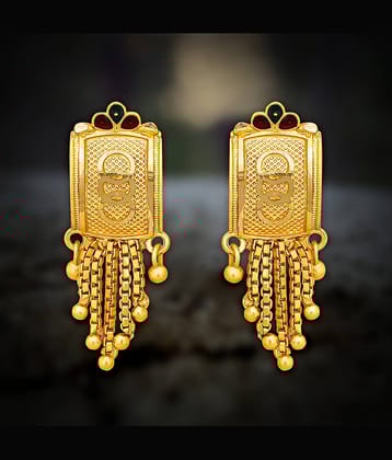 LUV FASHION Golden Stud Earrings ( Pack of 1 )