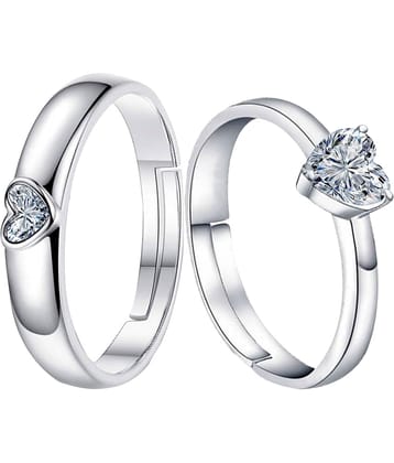 Speical For Couple Ring Valentines Adjustable Diamond Heart Shape Lover Ring Set Silver Plated Couple Ring Women And Men