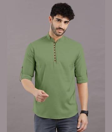 VTEXX Olive Cotton Blend Men's Shirt Style Kurta ( Pack of 1 )