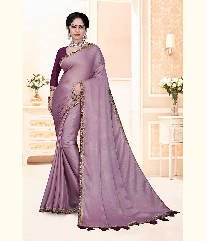 Kalpana Creation Chiffon Solid Saree With Unstitched Blouse Piece ( Lavender )