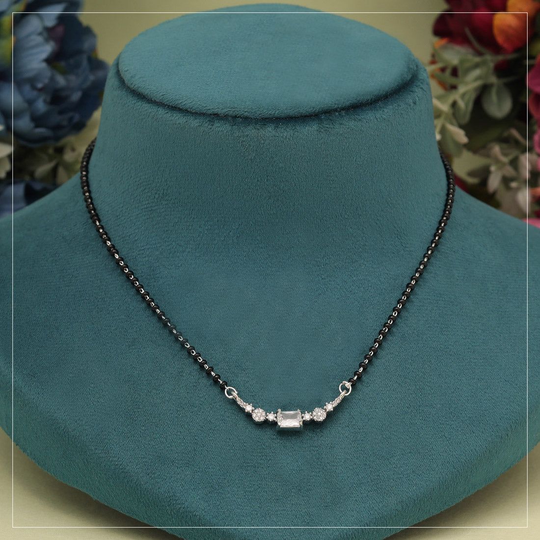 Silver Color American Diamond Mangalsutra (MS347SLV)-Length: 42.00 CM x Width: 0.20 CM / Silver / Alloy With Good Quality Silver Plated