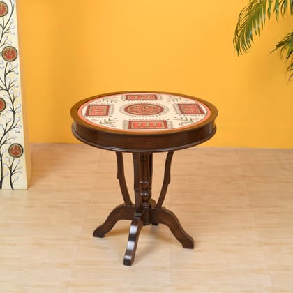 OONA PILLAR TABLE KLIM ROUND TEAKWOOD WALNUT FINISH AAC290531
