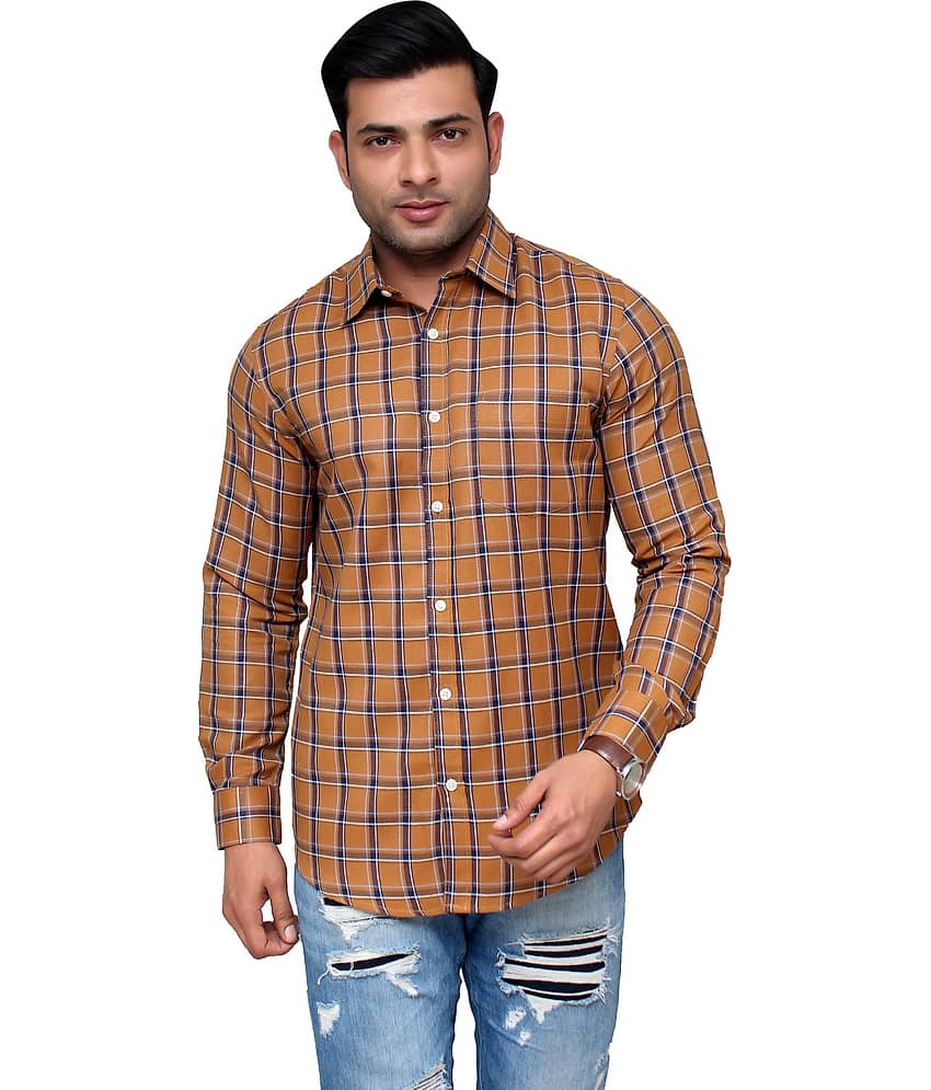 Aish N Ridh Cotton Regular Fit Checks Men's Casual Shirt - Mustard ( Pack of 1 )