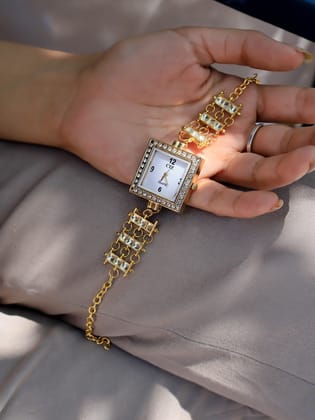 Samona Kundan Wrist Watch-Gold
