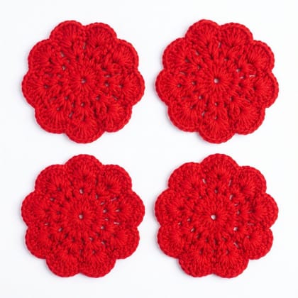 RED CROCHET COASTERS – HANDMADE TABLE DECOR SET - Set of 6 RED CROCHET COASTERS – HANDMADE TABLE DECOR SET - Set of 6