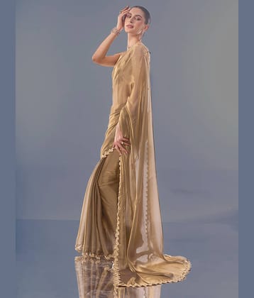 DIKONA DESIGNER Shimmer Embroidered Saree With Unstitched Blouse Piece ( Bronze )