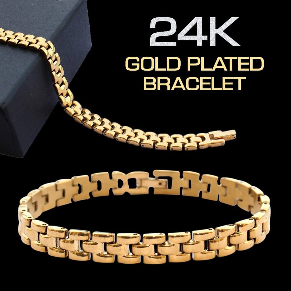 24K Gold Plated Premium Chain Bracelet-Wrist Size 6 to 6.5 inch