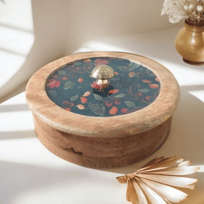 Elegant Pichwai Print Wooden Roti Box  | Ecofriendly Tableware | Stylish & Durable-Pichwai