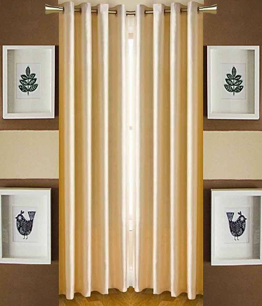 Panipat Textile Hub Solid Semi-Transparent Eyelet Door Curtain 7 ft Pack of 2 -Beige