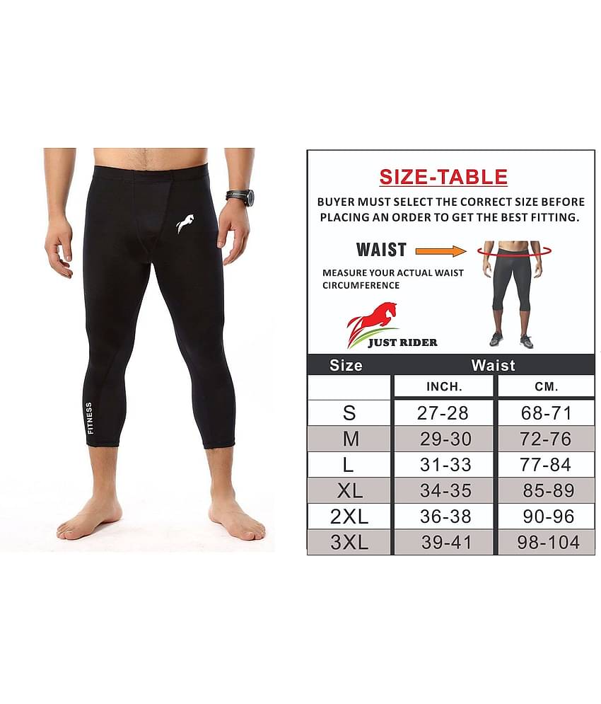 Just Rider Quick Dry 100% Polyester Compression Men 3/4 Capri Pants. Leggings, Tights, Capri's, Pant for Men