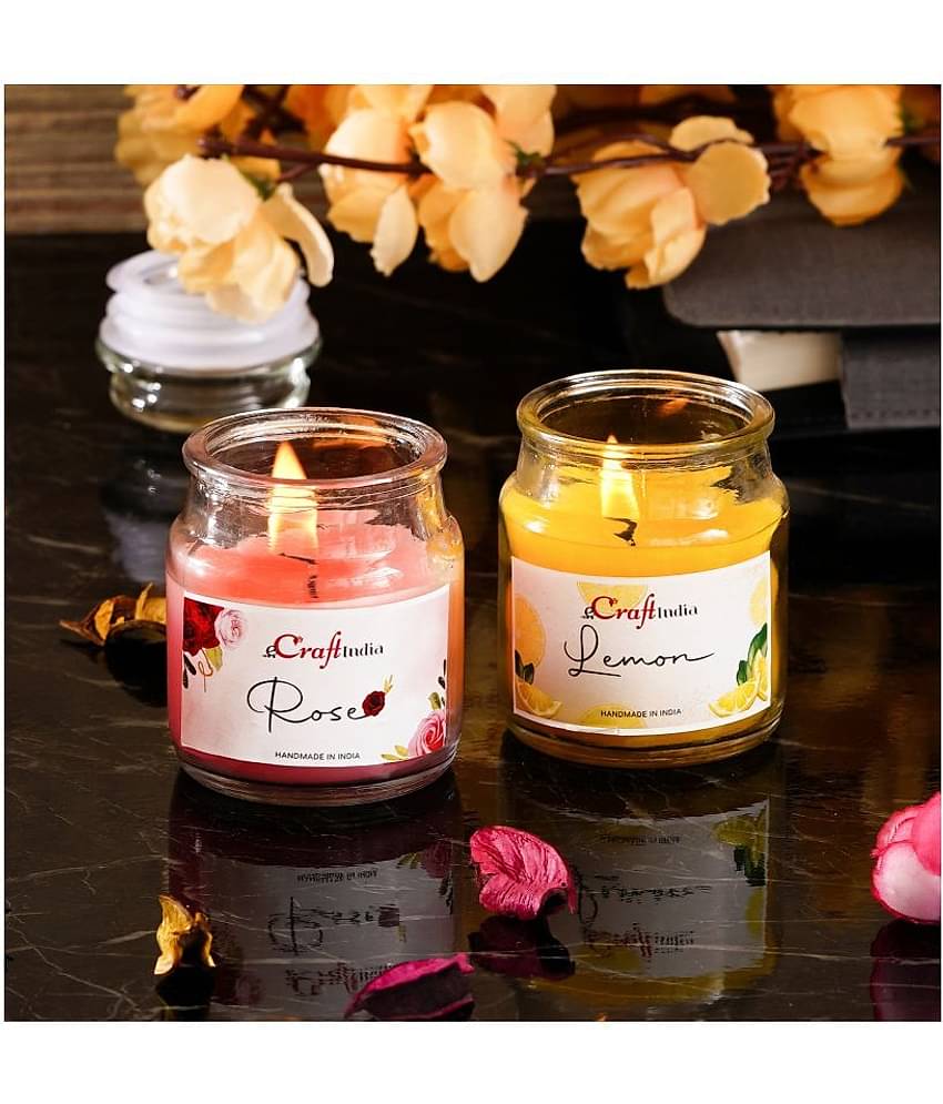 eCraftIndia Set of 2 Lemon & Rose Scented Jar Candles