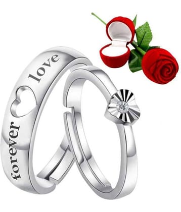 Silver Shine Silver Plated Solitaire 'Endless Love' Heart Proposal Adjustable Couple ring for Men and Women,Couple ring for Girls and Boys-2 pieces