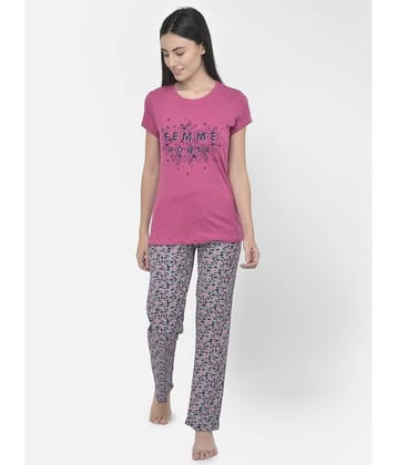 LYRA Fluorescent Pink Cotton Women's Nightwear Nightsuit Sets ( Pack of 1 )