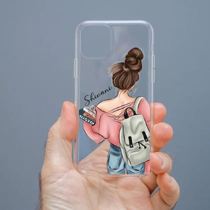 Personalized Cute Girl Transparent Silicon Case Customised with Name for Oppo, Vivo, Redmi, Realme, Poco, Mi, OnePlus, Samsung, iPhone, and More - design 19