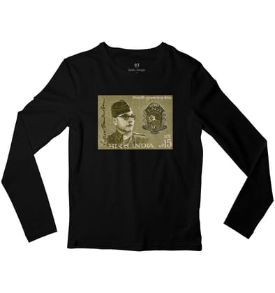 Netaji Subhas Chandra Bose Full Sleeve T-shirt-46 - XXL / Black