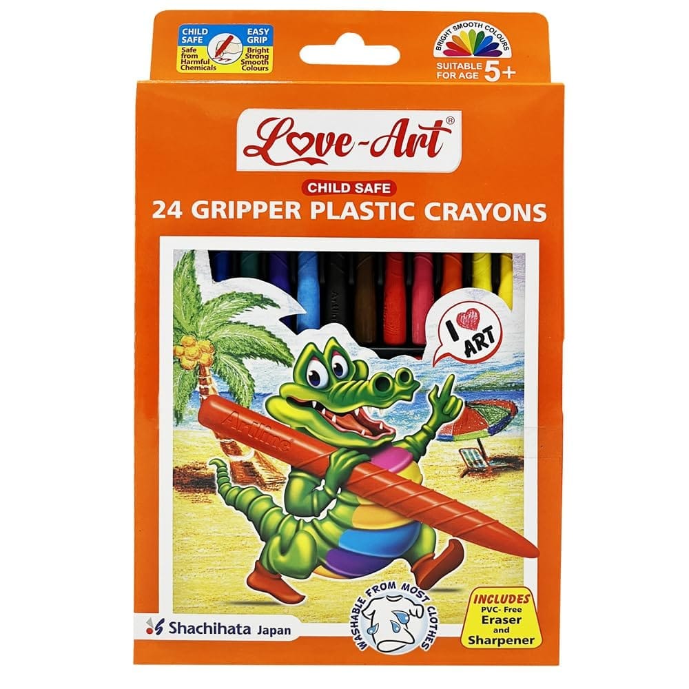 Artline Gripper Plastic Crayons 24 Shades X 2 Packs | Super Smooth and Ultra Bright Colours - Easy Holding | Bright Smooth Colours | Can Be Erased and Sharpened
