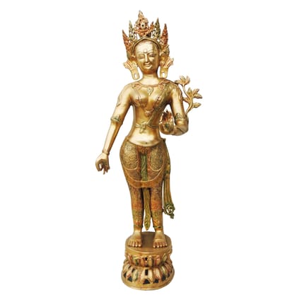 Brass Showpiece Tara Devi Colour Statue, Height : 33 Inch (BSMAS825 A)