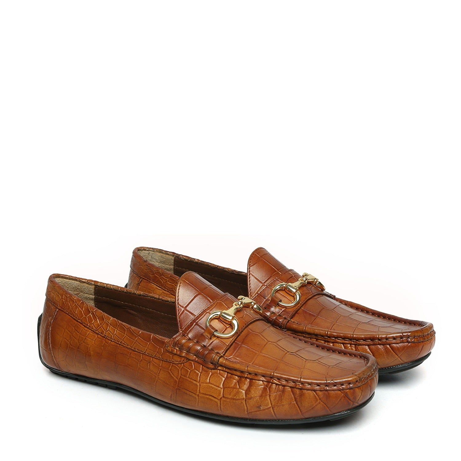 Tan Deep Cut Leather Loafer With Horse-bit Buckle-40/6